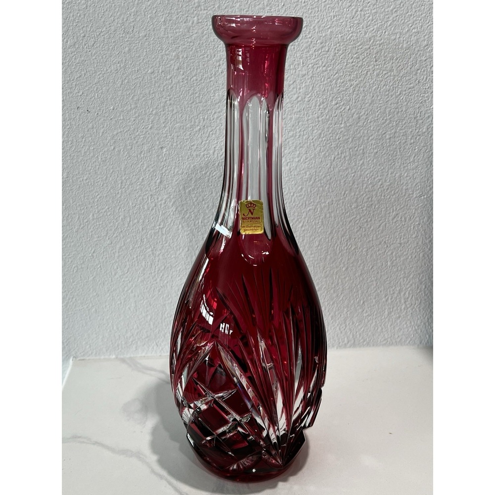 Vintage Crystal Nachtmann Decanter Cranberry  Cut To Clear Or Ruby Red